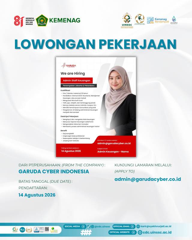Garuda Cyber Indonesia Buka Lowongan Admin Staff Keuangan, Penempatan Jakarta dan Pekanbaru