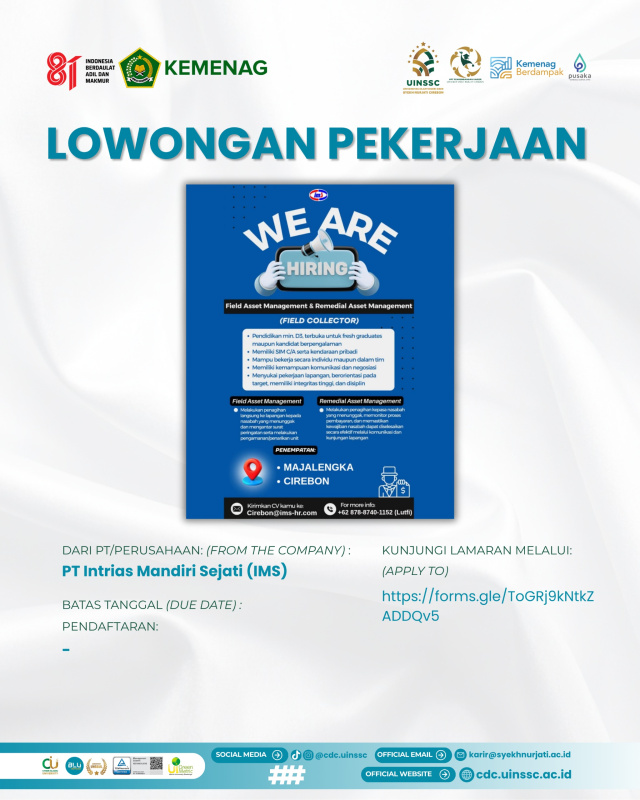 PT Intrias Mandiri Sejati Buka Lowongan Field Collector untuk Penempatan Cirebon dan Majalengka