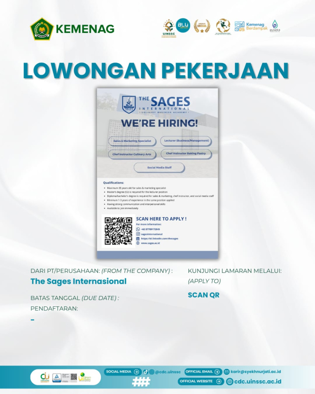 The Sages International Culinary Business Academy Buka Lowongan Kerja untuk Berbagai Posisi