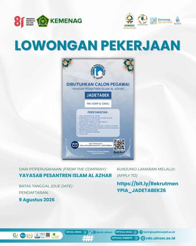 YPIA Al Azhar Buka Lowongan Guru PAI untuk Penempatan Jadetabek