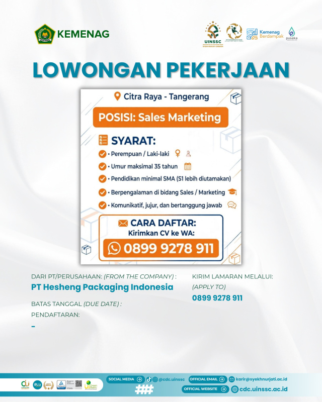 PT Hesheng Packaging Indonesia Cari Talenta Komunikatif untuk Posisi Sales Marketing