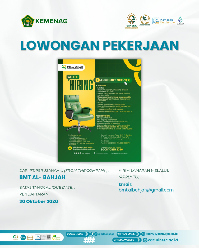 Lowongan Kerja BMT Al-Bahjah Dibuka hingga 30 Oktober 2026 untuk Posisi Account Officer