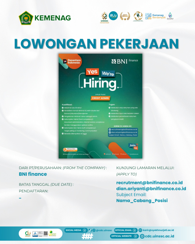 BNI Finance Buka Lowongan Kerja untuk Berbagai Posisi di Tegal, Surabaya, dan Palangkaraya