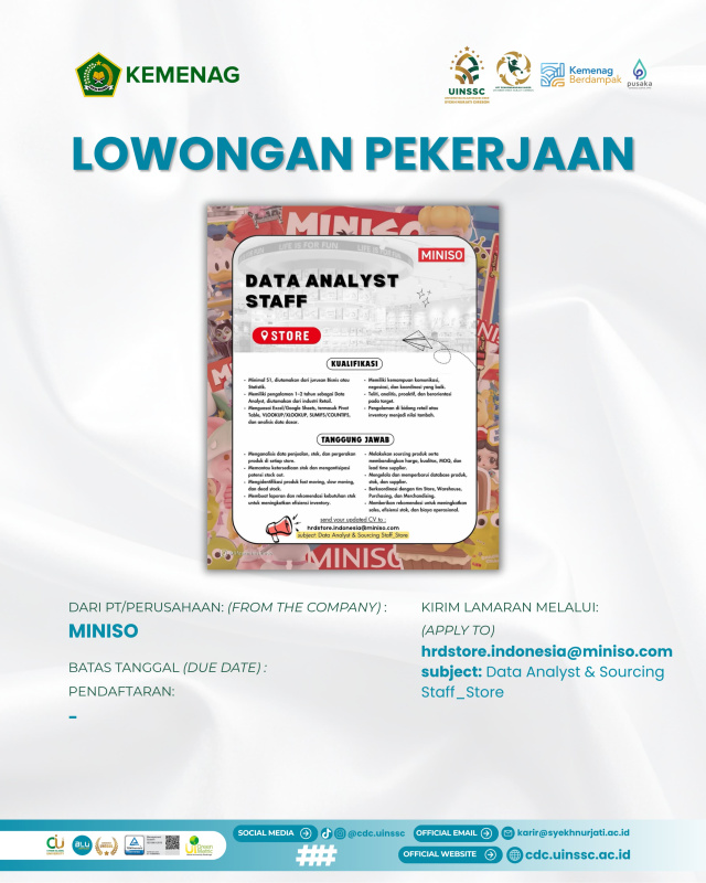 Info Lowongan Data Analyst Staff di MINISO Indonesia