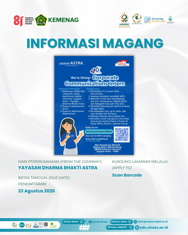 Yayasan Dharma Bhakti Astra Buka Program Magang Corporate Communications, Pendaftaran hingga 23 Agustus 2026
