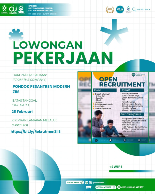 Kesempatan Berkarier di Dunia Pendidikan Pondok Pesantren Modern ZIIS Buka Rekrutmen