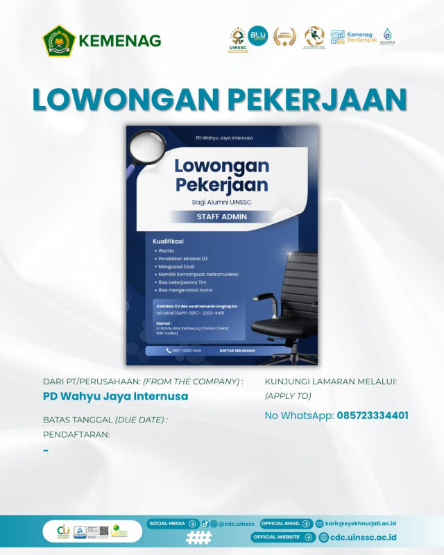 PD Wahyu Jaya Internusa Buka Lowongan Staff Admin di Cirebon