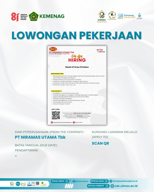 PT Niramas Utama Tbk (INACO) Buka Lowongan Head of Area Cirebon