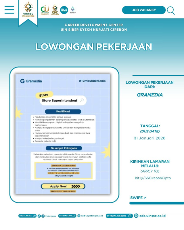 We Are Hiring! Gramedia Buka Lowongan Store Superintendent
