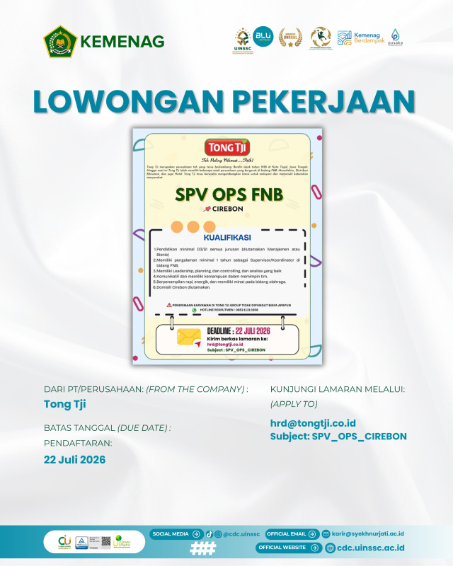 PT Tong Tji Group Buka Lowongan Supervisor Operasional FNB untuk Penempatan Cirebon