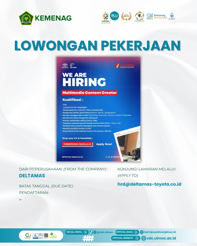 DELTAMAS Toyota Buka Lowongan Multimedia Content Creator