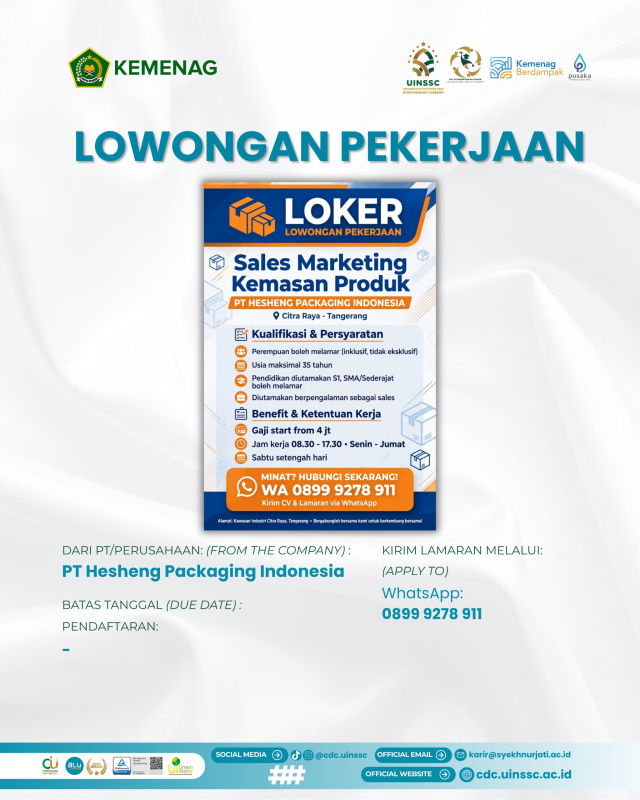 PT Hesheng Packaging Indonesia Buka Lowongan Sales Marketing di Tangerang