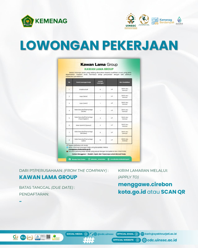 Kawan Lama Group Buka Lowongan untuk Delapan Posisi melalui Cirebon Menggawe