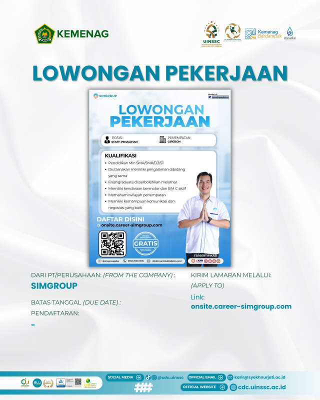 SIMGroup Buka Lowongan Kerja Staff Penagihan di Cirebon, Fresh Graduate Bisa Melamar
