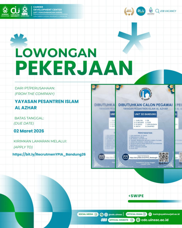 Rekrutmen Yayasan Pesantren Islam Al Azhar Unit SD Bandung Tahun 2026