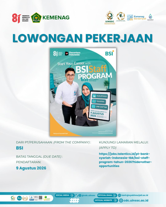 BSI Staff Program 2026 Resmi Dibuka, Bank Syariah Indonesia Cari Talenta Muda untuk Berkarier di Perbankan Syariah