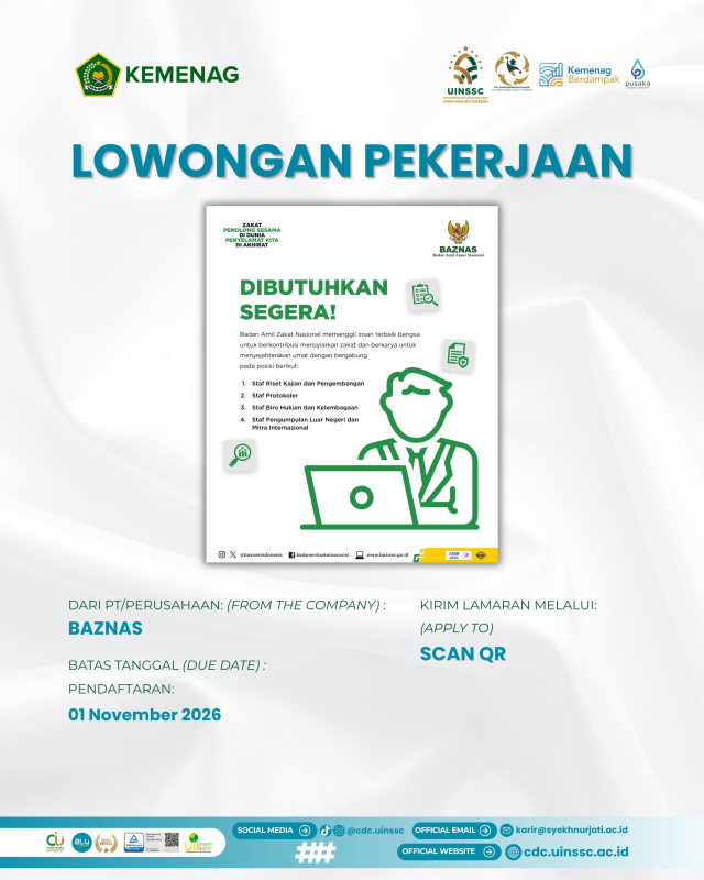 BAZNAS Buka Lowongan Kerja untuk Empat Posisi, Pendaftaran hingga 1 November 2026