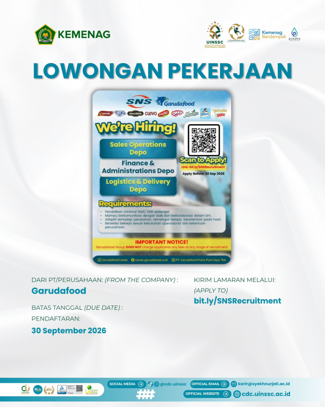 Lowongan Kerja Garudafood Group: PT Sinarniaga Sejahtera Buka Posisi Sales, Administration, dan Logistics