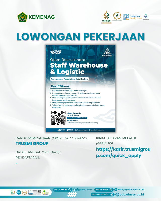 Trusmi Group Buka Lowongan Kerja untuk Dua Posisi, Penempatan Pegambiran Cirebon