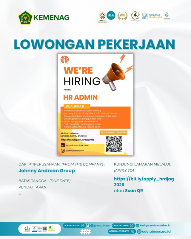 Johnny Andrean Group Buka Lowongan HR Admin untuk Lulusan Psikologi
