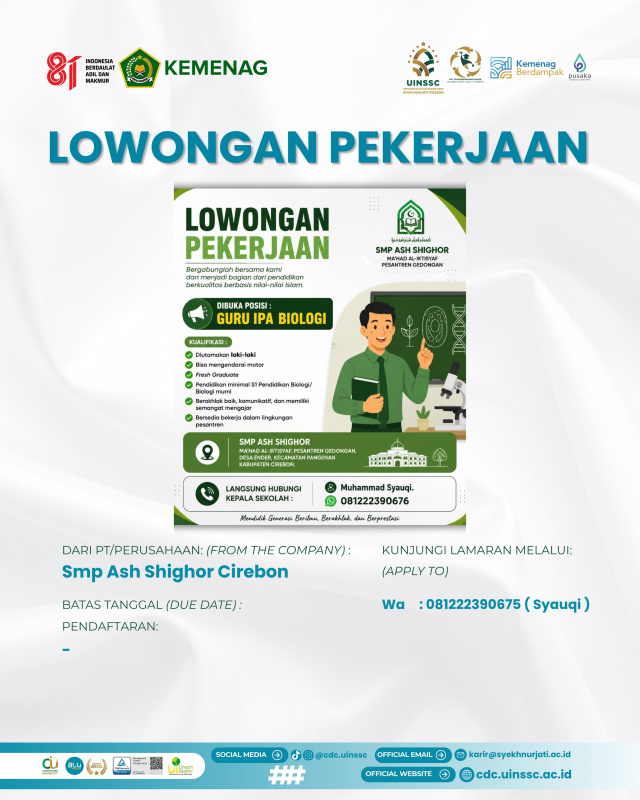 SMP Ash Shighor Buka Lowongan Guru IPA Biologi