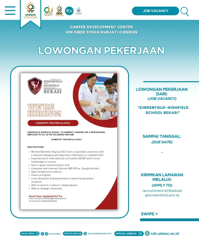 We Are Hiring   Kinderfield–Highfield School Bekasi