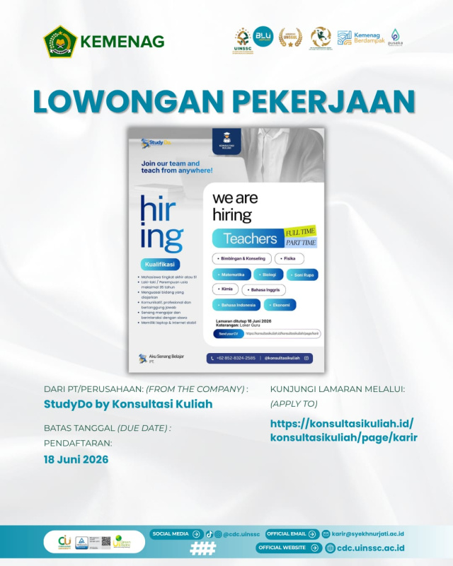 StudyDo by Konsultasi Kuliah Buka Lowongan Guru Full Time dan Part Time