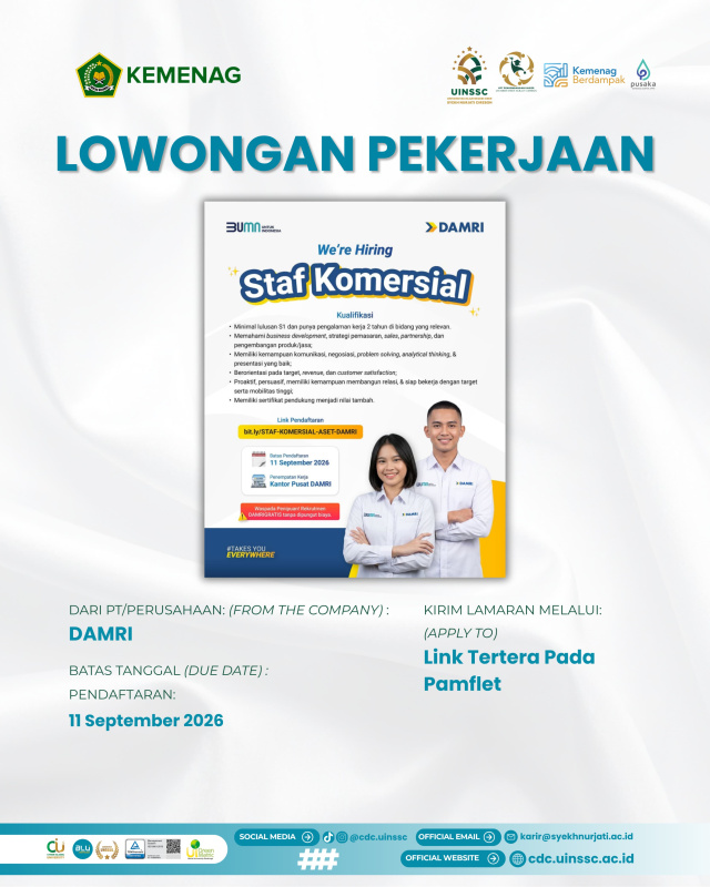 Lowongan Kerja DAMRI September 2026, Tersedia Posisi Staf Komersial dan Manajemen Aset