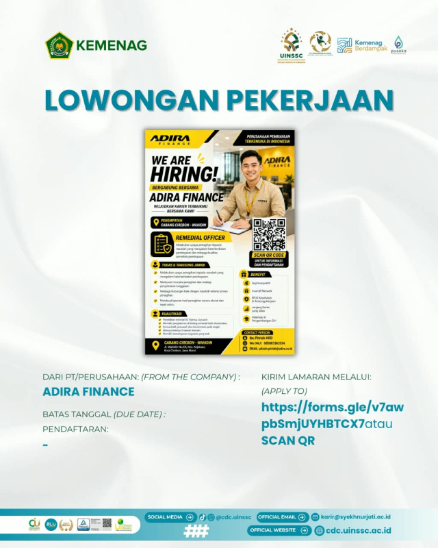 Lowongan Kerja Adira Finance Cirebon 2026, Tersedia Posisi Remedial Officer hingga Credit Marketing Officer
